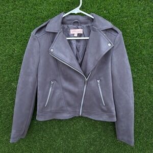 Philosophy Faux Suede Cropped Moto Jacket Gray Womens XS Biker Style